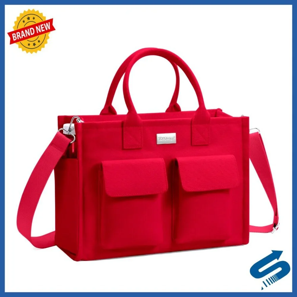 Heavy-Duty Canvas Tote Bag Adjustable Crossbody Shoulder Handbag 9 Pockets